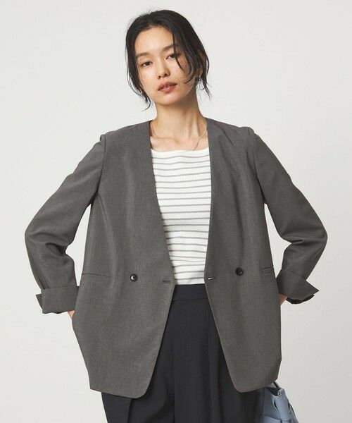 green label relaxing / グリーンレーベル リラクシング ノーカラージャケット | ［size SHORT/TALLあり］トリアセ ノーラペル ジャケット | 詳細15