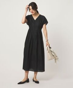 green label relaxing / グリーンレーベル リラクシング ロング・マキシ丈ワンピース | シアー チェック フレンチスリーブ ワンピース