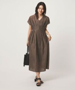 green label relaxing / グリーンレーベル リラクシング ロング・マキシ丈ワンピース | シアー チェック フレンチスリーブ ワンピース