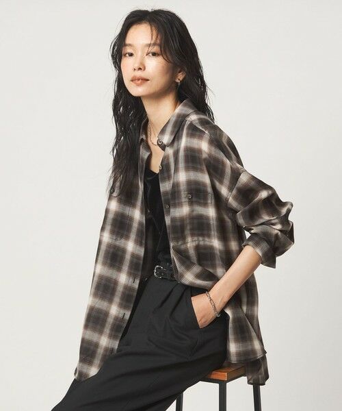 green label relaxing / グリーンレーベル リラクシング シャツ・ブラウス | ［size SHORTあり］シアー チェック シャツ（BLACK）