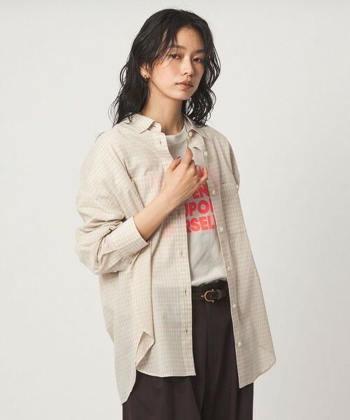 green label relaxing / グリーンレーベル リラクシング シャツ・ブラウス | ［size SHORTあり］シアー チェック シャツ（BEIGE）