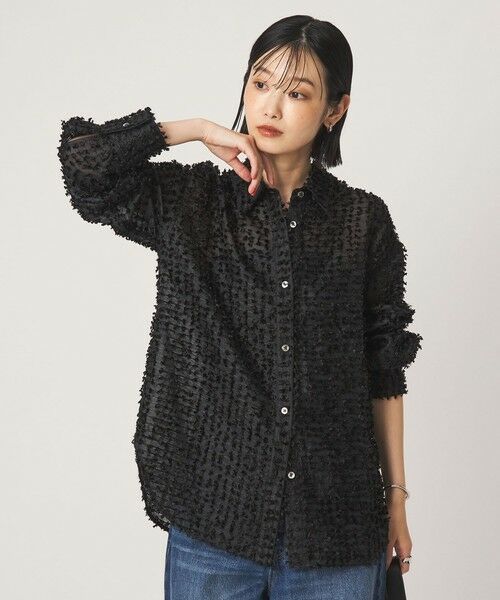 green label relaxing / グリーンレーベル リラクシング シャツ・ブラウス | シアー ジャガード シャツ（BLACK）