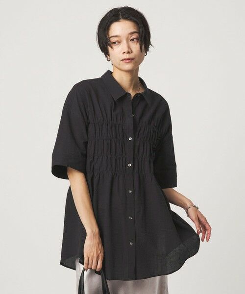 green label relaxing / グリーンレーベル リラクシング シャツ・ブラウス | シャーリング ブラウス(BLACK)