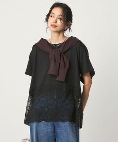 green label relaxing / グリーンレーベル リラクシング カットソー | 【WEB限定】＜at ease＞イレヘム レース ドッキング ショートスリーブ カットソー