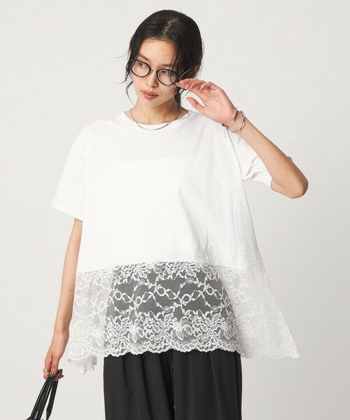 green label relaxing / グリーンレーベル リラクシング カットソー | 【WEB限定】＜at ease＞イレヘム レース ドッキング ショートスリーブ カットソー | 詳細1
