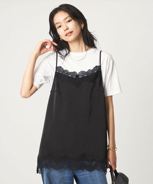 green label relaxing / グリーンレーベル リラクシング カットソー | 【WEB限定】＜at ease＞レースキャミ × Tシャツ セット（BLACK）