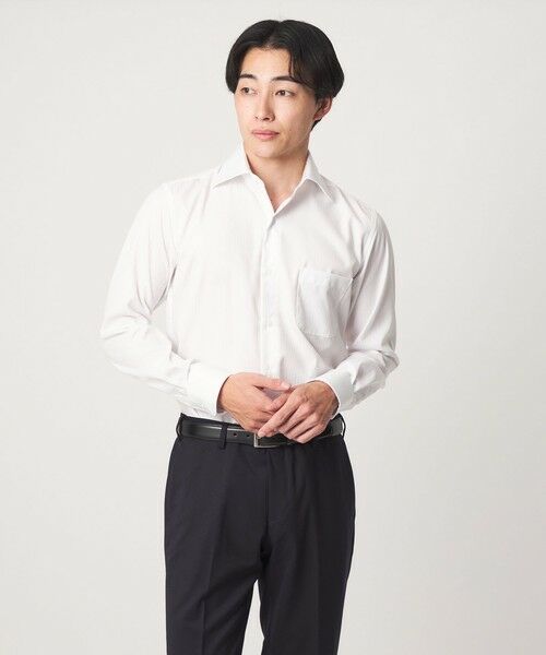 green label relaxing / グリーンレーベル リラクシング シャツ・ブラウス | コットン シャドウストライプ クレリック ワイドカラー ドレスシャツ -イージーアイロン-(WHITE)