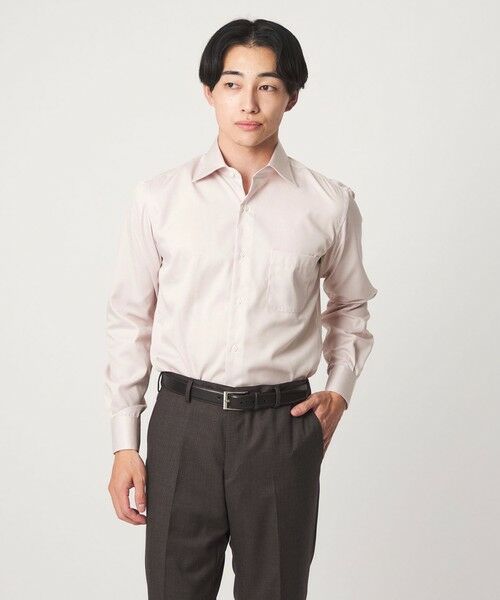 green label relaxing / グリーンレーベル リラクシング シャツ・ブラウス | コットン ナローストライプ ワイドカラー ドレスシャツ -イージーアイロン-(LT.PINK)