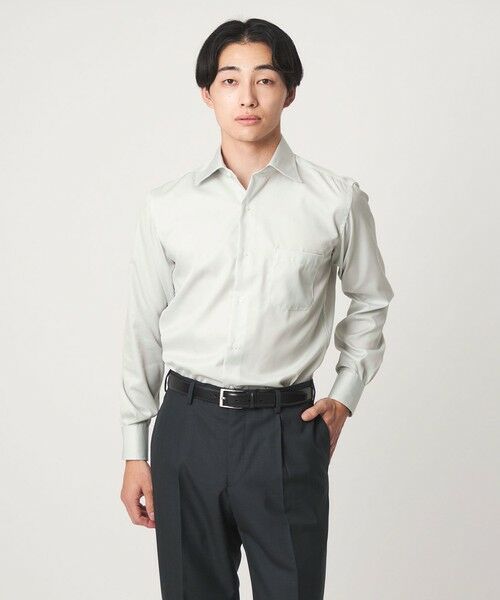 green label relaxing / グリーンレーベル リラクシング シャツ・ブラウス | コットン ナローストライプ ワイドカラー ドレスシャツ -イージーアイロン-(LIME)