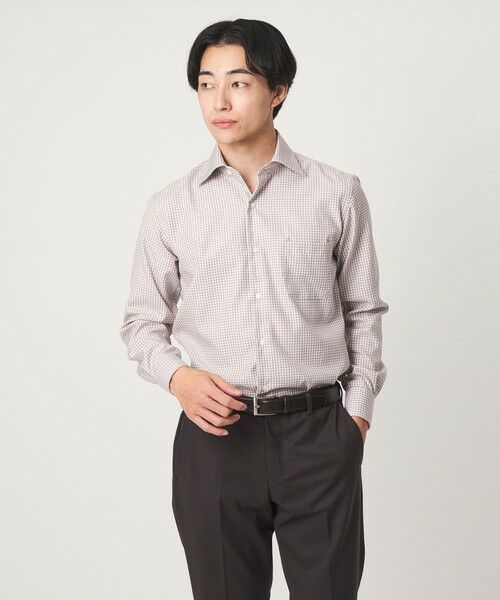 green label relaxing / グリーンレーベル リラクシング シャツ・ブラウス | コットン チェック ワイドカラー ドレスシャツ -イージーアイロン-(MD.BROWN)