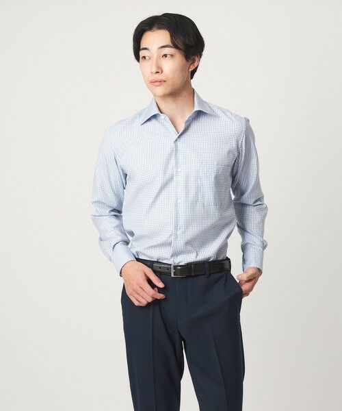 green label relaxing / グリーンレーベル リラクシング シャツ・ブラウス | コットン チェック ワイドカラー ドレスシャツ -イージーアイロン-(COBALT)