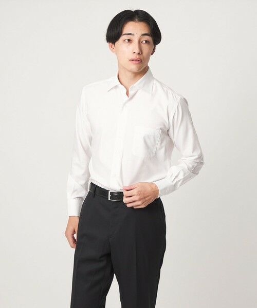 green label relaxing / グリーンレーベル リラクシング シャツ・ブラウス | コットン ヘリンボーン ワイドカラー ドレスシャツ -形態安定-(WHITE)