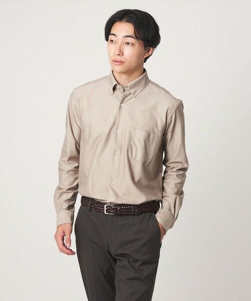 green label relaxing / グリーンレーベル リラクシング シャツ・ブラウス | エブリット TC ツイル ジャージー スナップ ボタンダウン シャツ -ストレッチ・イージーアイロン・吸水速乾-(BEIGE)