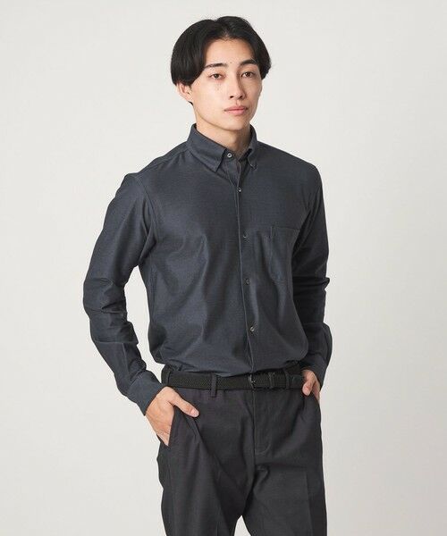 green label relaxing / グリーンレーベル リラクシング シャツ・ブラウス | エブリット TC ツイル ジャージー スナップ ボタンダウン シャツ -ストレッチ・イージーアイロン・吸水速乾-(NAVY)