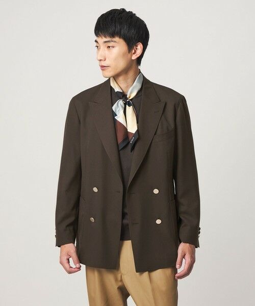 green label relaxing / グリーンレーベル リラクシング テーラードジャケット | TW サージ ダブルブレスト PKD ブレザー ジャケット -ストレッチ-（DK.BROWN）