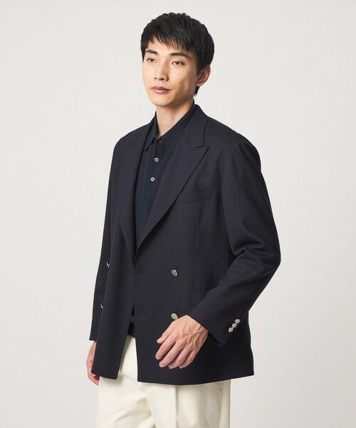 green label relaxing / グリーンレーベル リラクシング テーラードジャケット | TW サージ ダブルブレスト PKD ブレザー ジャケット -ストレッチ-（NAVY）
