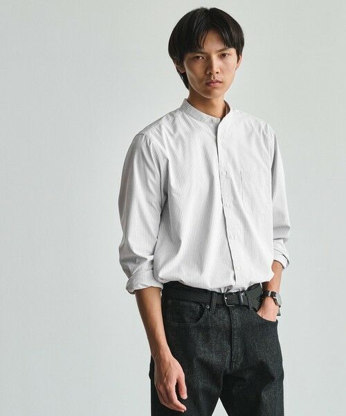 green label relaxing / グリーンレーベル リラクシング シャツ・ブラウス | MULTI FUNCTION ピンオックス バンドカラー 長袖シャツ -UVカット・吸水速乾・遮熱-(LT.GRAY)