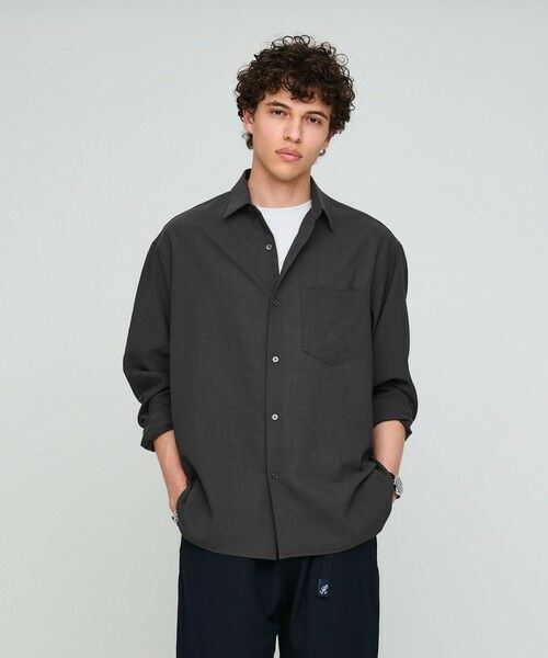 green label relaxing / グリーンレーベル リラクシング シャツ・ブラウス | ワッシャー ポプリン ボックス レギュラー カラー 長袖 シャツ(DK.GRAY)