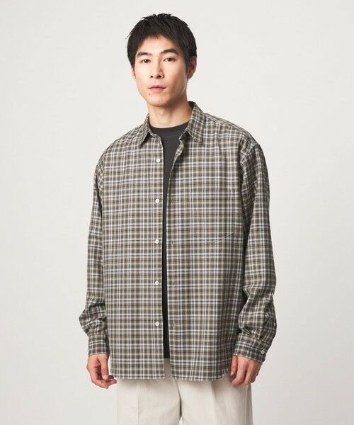 green label relaxing / グリーンレーベル リラクシング シャツ・ブラウス | ウォッシャブル ビエラチェック ジャストルーズ 長袖 シャツ(MD.GRAY)