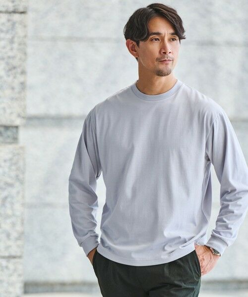 green label relaxing / グリーンレーベル リラクシング カットソー | 【WEB限定】JUST fit デイリー ワイド 長袖 Tシャツ -吸水速乾・抗菌-(LT.GRAY)