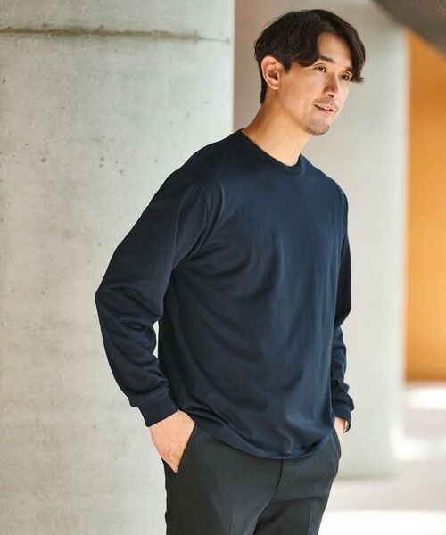 green label relaxing / グリーンレーベル リラクシング カットソー | 【WEB限定】JUST fit デイリー ワイド 長袖 Tシャツ -吸水速乾・抗菌-(NAVY)