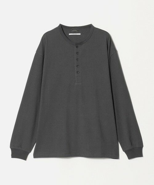 green label relaxing / グリーンレーベル リラクシング カットソー | FINE BASIC ヴィンテージライク ヘンリーネック 長袖 カットソー Tシャツ（DK.GRAY）
