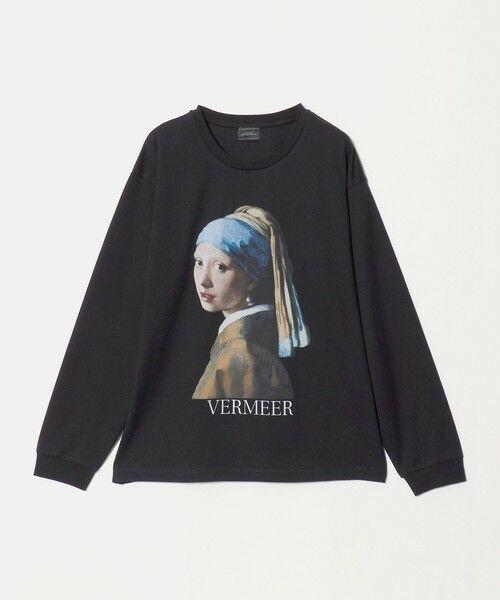 green label relaxing / グリーンレーベル リラクシング カットソー | フェルメール クルーネック プリント 長袖 Tシャツ（BLACK）