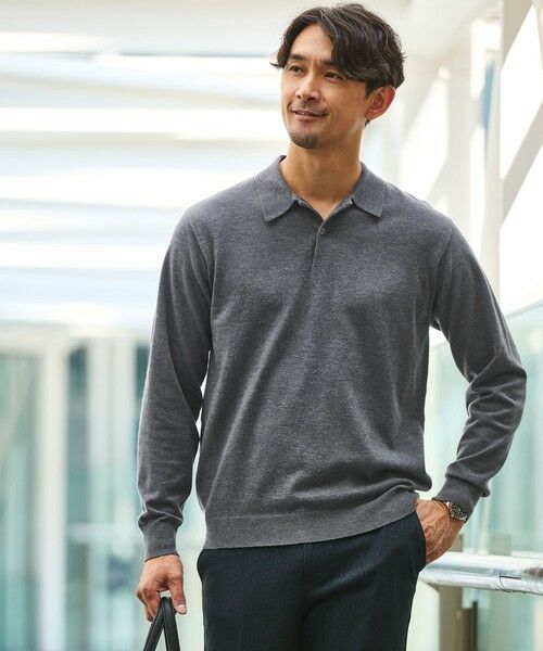 green label relaxing / グリーンレーベル リラクシング ニット・セーター | 【WEB限定】JUST fit ハイゲージ ジャケイン ニットポロ（DK.GRAY）