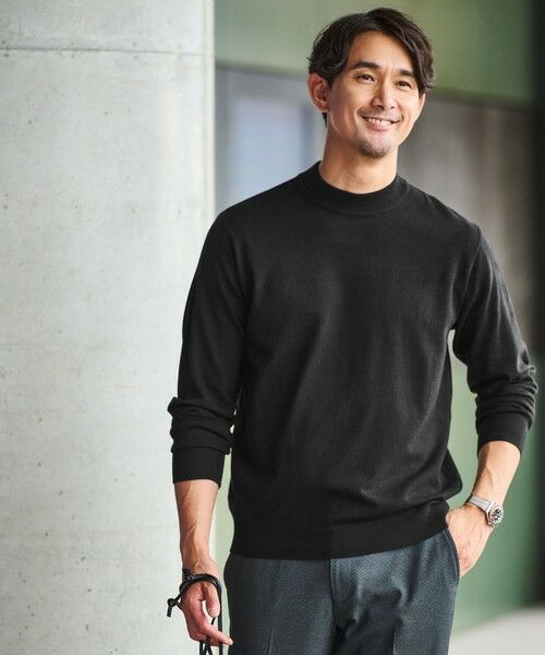 green label relaxing / グリーンレーベル リラクシング ニット・セーター | 【WEB限定】JUST fit ハイゲージ ジャケイン モックネック ニット（BLACK）