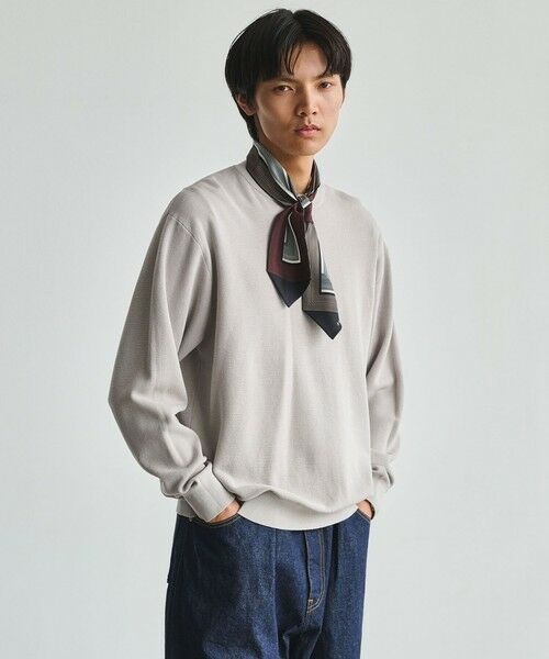 green label relaxing / グリーンレーベル リラクシング ニット・セーター | コットン カシミヤ ミラノリブ クルーネック ニット -ハンドウォッシャブル-(LT.GRAY)