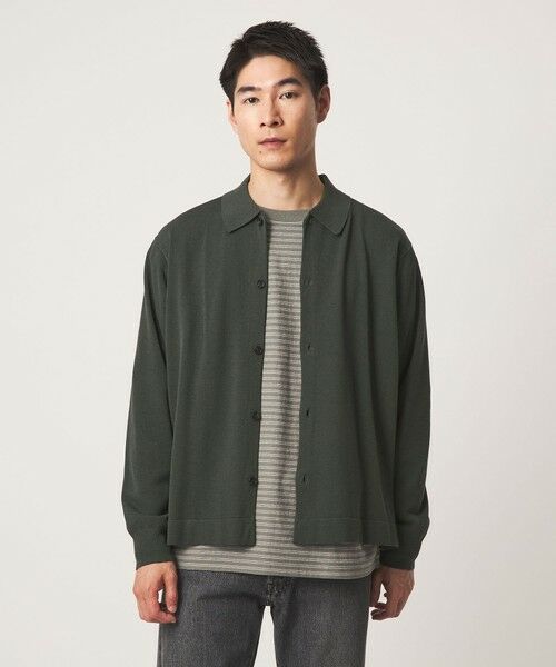 green label relaxing / グリーンレーベル リラクシング カーディガン・ボレロ | クレープヤーン 長袖 ニット ポロカーディガン -ハンドウォッシャブル- | 詳細20