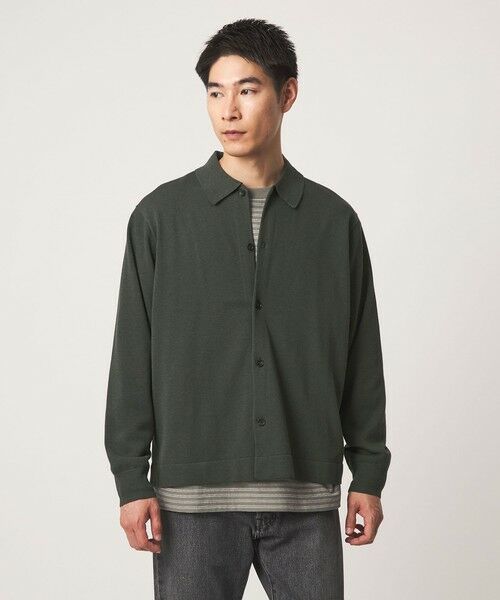 green label relaxing / グリーンレーベル リラクシング カーディガン・ボレロ | クレープヤーン 長袖 ニット ポロカーディガン -ハンドウォッシャブル-（DK.GREEN）