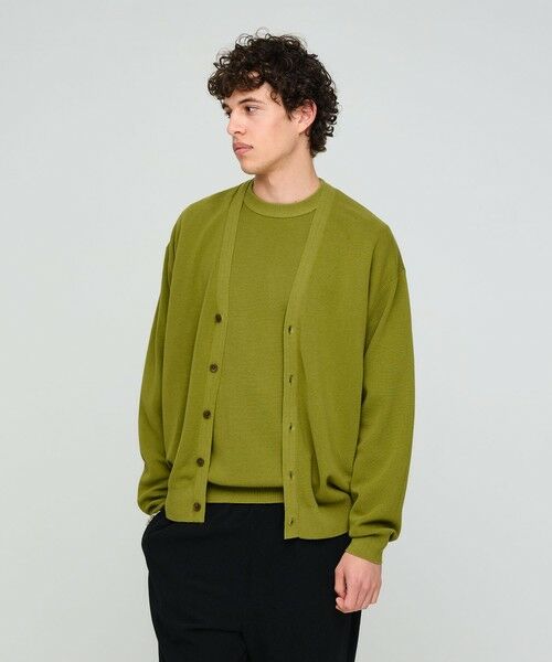 green label relaxing / グリーンレーベル リラクシング カーディガン・ボレロ | コットン カシミヤ ミラノリブ Vネック カーディガン -ハンドウォッシャブル-（MUSTARD）