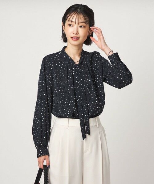 green label relaxing / グリーンレーベル リラクシング シャツ・ブラウス | ボータイ ロングスリーブ ブラウス マシンウォッシャブル（NAVY）