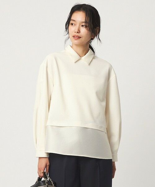 green label relaxing / グリーンレーベル リラクシング シャツ・ブラウス | fleurie(フルリー) 襟 ドッキング ペプラム ブラウス（OFF WHITE）