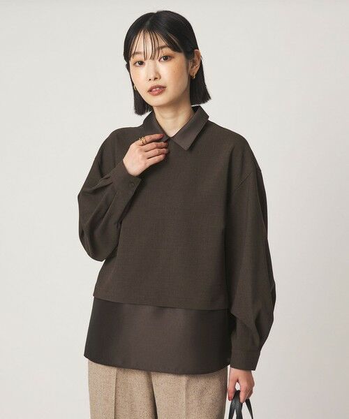 green label relaxing / グリーンレーベル リラクシング シャツ・ブラウス | fleurie(フルリー) 襟 ドッキング ペプラム ブラウス（DK.BROWN）