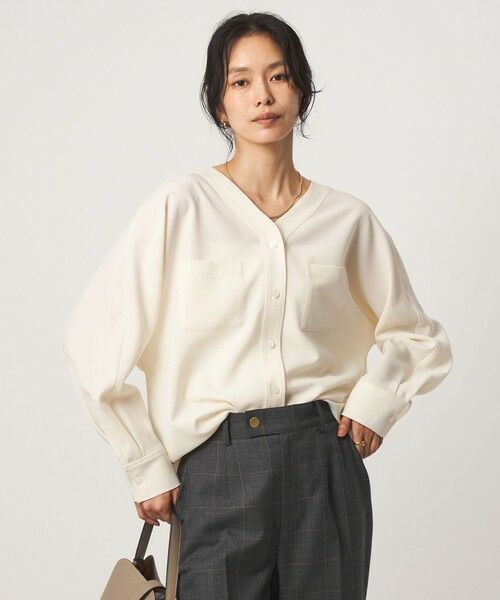 green label relaxing / グリーンレーベル リラクシング シャツ・ブラウス | ツイル ポケット シャツ マシンウォッシャブル ストレッチ(OFF WHITE)