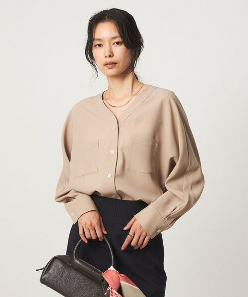 green label relaxing / グリーンレーベル リラクシング シャツ・ブラウス | ツイル ポケット シャツ マシンウォッシャブル ストレッチ(BEIGE)