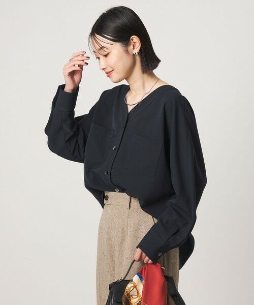 green label relaxing / グリーンレーベル リラクシング シャツ・ブラウス | ツイル ポケット シャツ マシンウォッシャブル ストレッチ(NAVY)