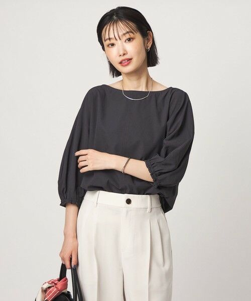 green label relaxing / グリーンレーベル リラクシング シャツ・ブラウス | Breeze Cool ボートネック 7分袖 ブラウス マシンウォッシャブル 吸水速乾 通気性 UVカット（DK.GRAY）