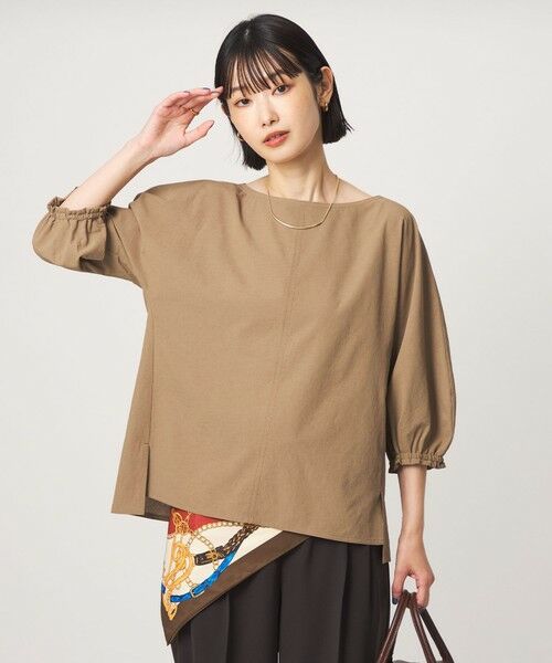 green label relaxing / グリーンレーベル リラクシング シャツ・ブラウス | Breeze Cool ボートネック 7分袖 ブラウス マシンウォッシャブル 吸水速乾 通気性 UVカット（BEIGE）