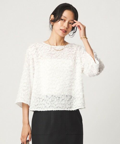 green label relaxing / グリーンレーベル リラクシング シャツ・ブラウス | レオパード カット ジャガード ブラウス（OFF WHITE）