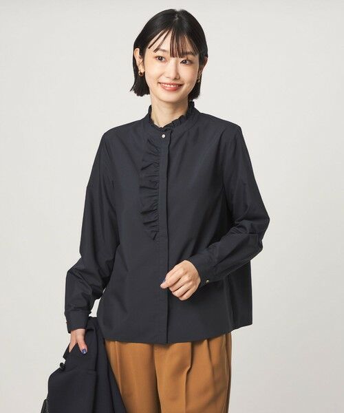 green label relaxing / グリーンレーベル リラクシング シャツ・ブラウス | フリル ディテール ブラウス マシンウォッシャブル UVカット(NAVY)