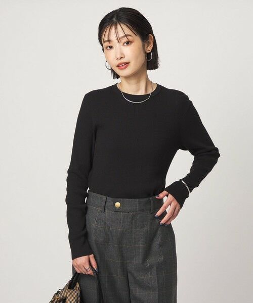 green label relaxing / グリーンレーベル リラクシング ニット・セーター | ＜1_OF MINE＞リブ クルーネック ロングスリーブ プルオーバー ニット マシンウォッシャブル（BLACK）