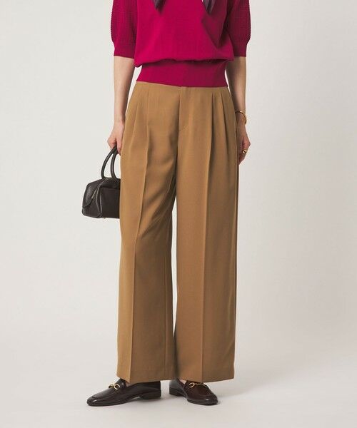 green label relaxing / グリーンレーベル リラクシング スラックス・ドレスパンツ | ［size SHORT/TALLあり］Daily Chic 2タック ワイド パンツ（BEIGE）