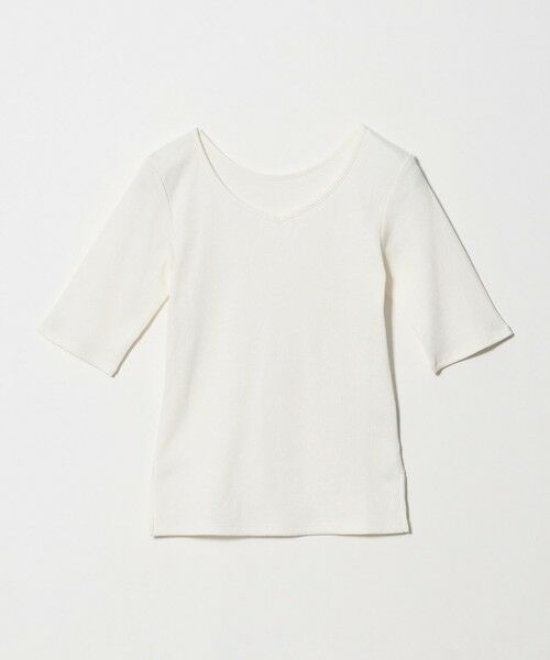 green label relaxing / グリーンレーベル リラクシング カットソー | ブライトリブ 2WAY 5分袖 プルオーバー カットソー（OFF WHITE）