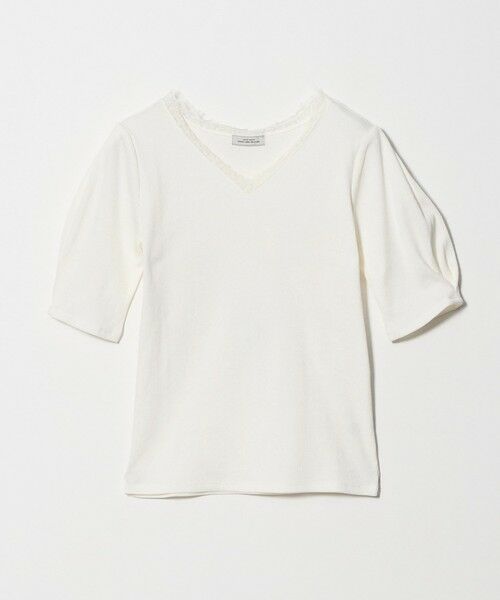 green label relaxing / グリーンレーベル リラクシング カットソー | ブライトリブ レース 5分袖 プルオーバー カットソー（OFF WHITE）