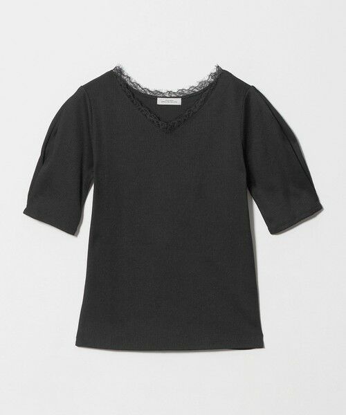 green label relaxing / グリーンレーベル リラクシング カットソー | ブライトリブ レース 5分袖 プルオーバー カットソー（BLACK）