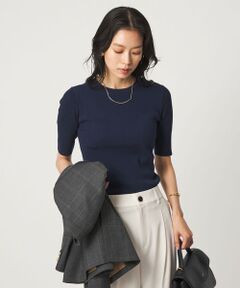 green label relaxing / グリーンレーベル リラクシング ニット・セーター | ＜1_OF MINE＞リブ クルーネック 5分袖 ニット プルオーバー マシンウォッシャブル