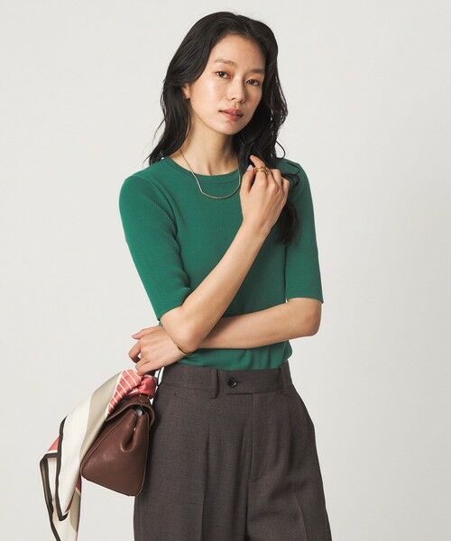 green label relaxing / グリーンレーベル リラクシング ニット・セーター | ＜1_OF MINE＞リブ クルーネック 5分袖 ニット プルオーバー マシンウォッシャブル | 詳細9